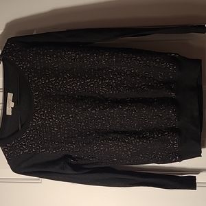 LOFT Womens Medium petite dressy lacy stretchy black beige woven sweater